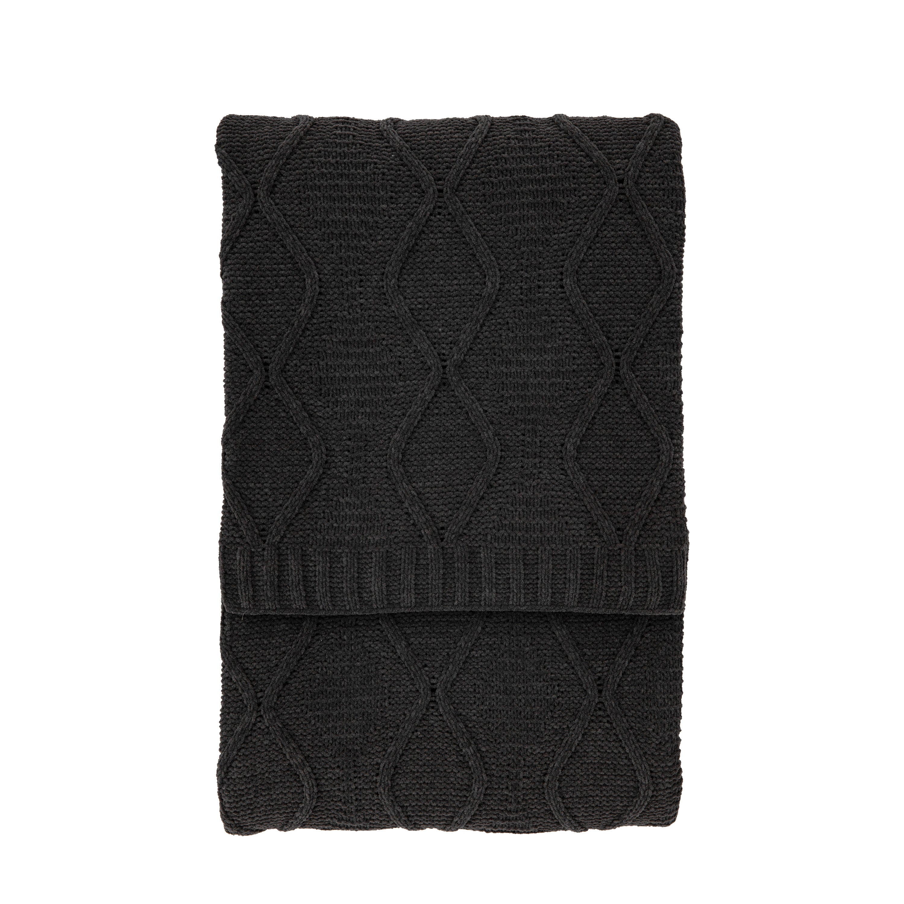 Chenille Grey Knit Cable Throw